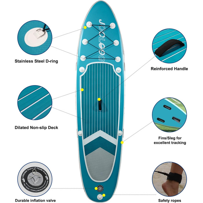 Надувний SUP Board JOOLOOG Stand Up Paddle Board (сапборд) для дорослих та підлітків, 300 кг, 10'2/10'5, 320 x 81 x 15 см (з сидінням 315 x 80 x 15 см)