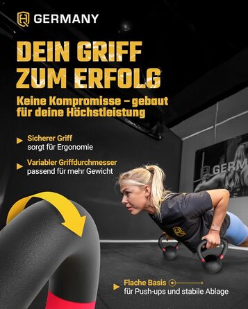 Кетлбел HQ Germany® з порошковим покриттям [2-32 кг/набори] - набір чавунних кетлбелів преміум-якості, ±2% допуск по вазі. Вага кульової гирі, набір гир, кетл-бел.