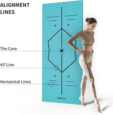 PROIRON Килимок для йоги з неслизькою поверхнею та розміткою. Килимок для фітнесу, йоги та спорту, ідеальний для тренувань.