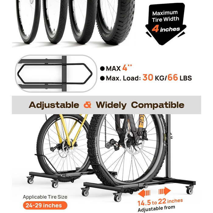 Підставка для велосипеда Housolution вертикальна з колесами, регульована по висоті, без свердління, для гаража та квартири, вантажопідйомність до 80 lbs, 1 шт.