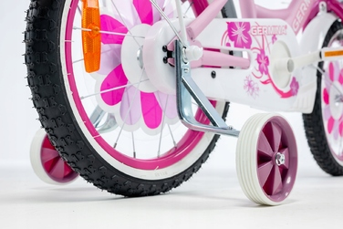 Дитячий велосипед для дівчинки 16 дюймів, рожевий, з кошиком та додатковими колесами