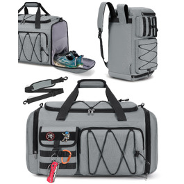 Спортивна сумка RAINSMORE 45L 3-в-1 для фітнесу та подорожей, водонепроникна дорожня сумка з відділенням для взуття та мокрих речей (Сіра)