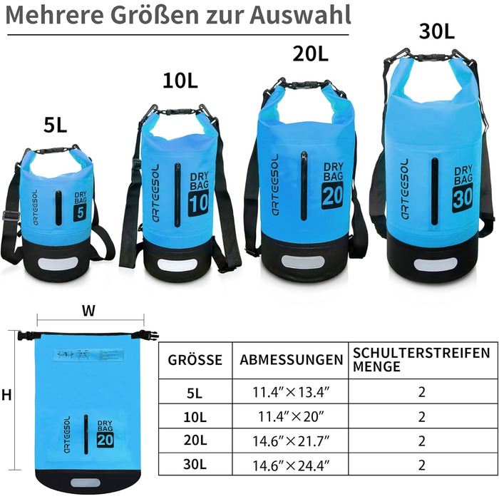 Водонепроникний мішок-сумка Dry Bag 5L, 10L, 20L, 30L для каякінгу, риболовлі, рафтингу та інших водних активностей (блакитний)
