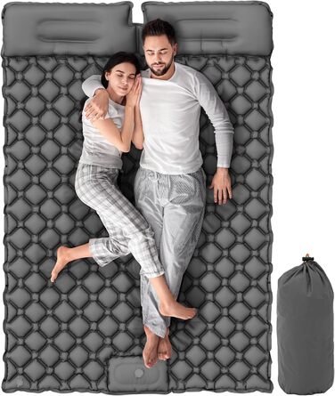 Надувний килимок для кемпінгу YITAHOME на 2 особи, 195x120 см, самонадувний, з вбудованим насосом та подушками, з сумкою та ножним насосом (темно-сірий, бежево-сірий)
