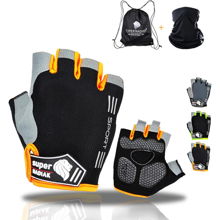 Велосипедні рукавички літнього сезону: чоловічі та жіночі, напівпальцеві, для MTB, BMX, фітнесу, чорно-помаранчеві, XL