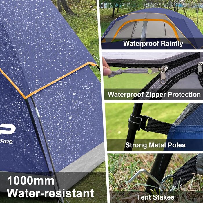Намет сімейний CAMPROS Campingzelt 6 для 8 осіб, водонепроникний, 366x274x193 см, швидкий монтаж, 4 сезони, блакитний