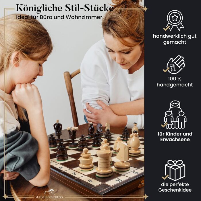Розкішна шахова дошка Royal Gambit з дерева 50 см, інкрустована, комплект шахів для дорослих і дітей, делюкс-фігури