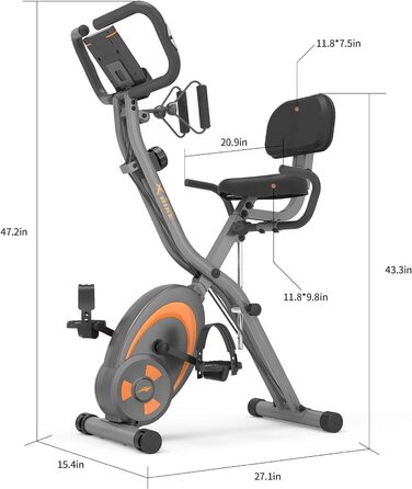 Leikefitness Складне велотренажер з еспандерами, датчиком пульсу та LCD-дисплеєм, сірий (2280)