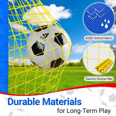 Ворота для футболу Dimples Excel Pop-Up – розкладні для дітей | Набір 1 або 2 шт. | Розміри 120x90 / 152x110 / 213x152 см | 3 кольори | З м'ячем, насосом, конусами та мішенню | Для саду та подарунка (2-120x90 блакитний+аксесуари)