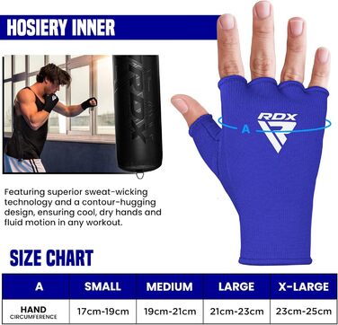 Боксерські рукавички RDX, бокс, муай-тай, ММА, тренування, еластичні бандажі, захист рук, блакитно-білі, розмір S