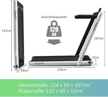 Бігова доріжка COSTWAY 2 в 1, складана, 2,25 к.с., під стіл, з APP, Bluetooth, пультом, 1-12 км/год, для дому, срібляста