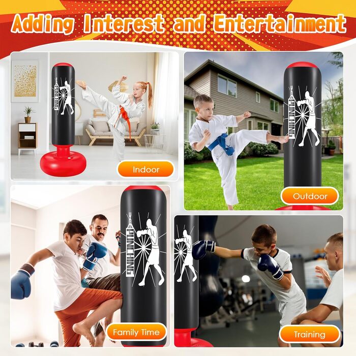 Груша боксерська дитяча Ninonly 160 см з рукавичками та насосом - стійка для боксу в приміщенні та на вулиці для хлопчиків та дівчаток