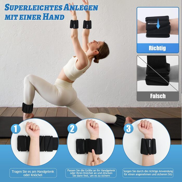 Набір манжет для ніг та рук BECOJADDE (0.45 кг/0.9 кг) – для фітнесу, йоги, пілатесу, ходьби, бігу. Регульовані вантажні манжети для жінок та чоловіків (Чорний, 1.8 кг пара)