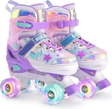 Ролики для дівчаток та дітей SULIFEEL з підсвічуванням, регульовані, розмір 28-31, фіолетові