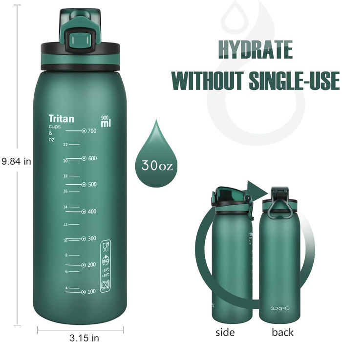 Спортивна пляшка для води Opard 900 мл з герметичним кришкою, Tritan, без BPA, для фітнесу (блакитно-сірий градієнт), швидке пиття