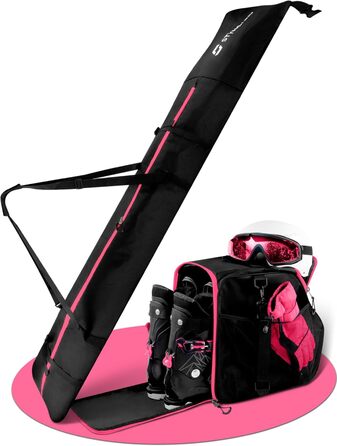 Набір STYNGARD для гірськолижного спорядження: сумка для лиж (120-160 см) та сумка для черевиків з відділенням для шолома (40 л), сітка для вентиляції, модель St. Moritz, чорно-рожевий