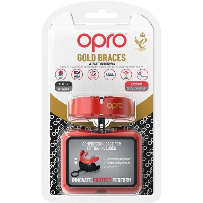 Захисна капа OPRO Gold для брекетів, спортивна, для дорослих, з інноваційною технологією підгонки, для боксу, ММА, хокею, лакросу та контактних видів спорту, червоно-перламутрова
