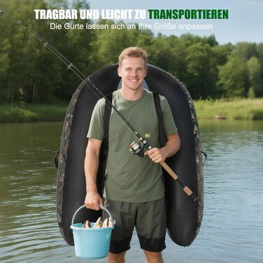 Надувне човен Leadzm для риболовлі, 150 кг, з насосом та тримачами для вудок