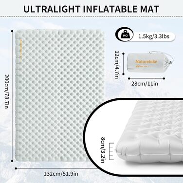 Килимок для кемпінгу Naturehike Thermal 3.2R: ультралегкий, 4-сезонний (-5℃), для зими (2 особи)