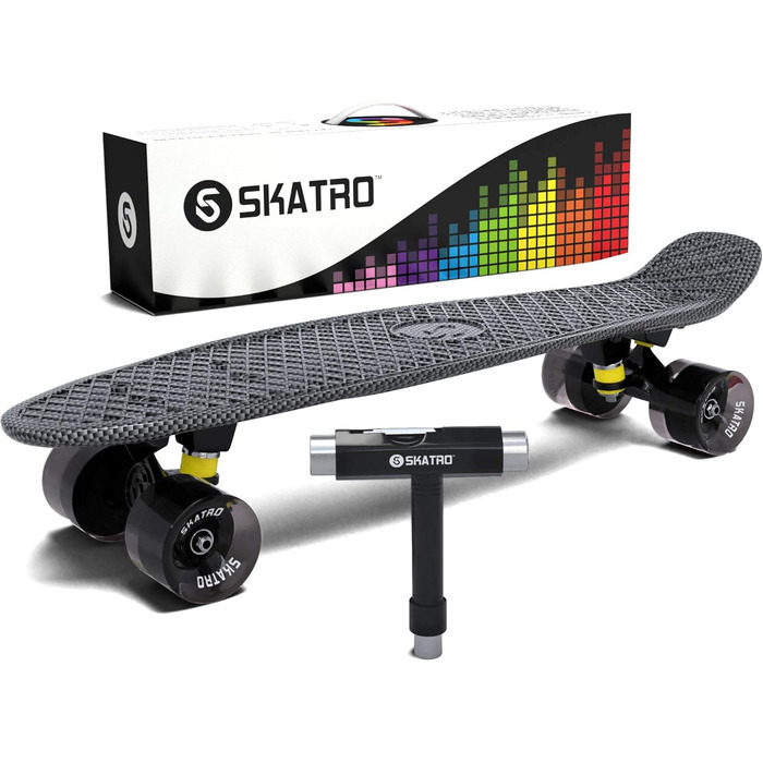 Скейтборд Skatro Mini-Cruiser 22 дюйми, пластиковий, ретро-стиль, Grey Thunderstorm