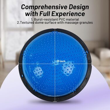 Йога-м'яч Ativafit для балансу та фітнесу 60*18 см, до 300 кг, з помпою та еспандером (блакитний)