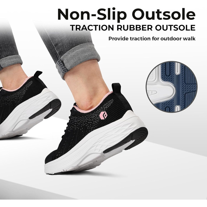 Жіночі кросівки FitVille для ходьби та бігу: широкі, дихаючі, з неслизькою підошвою, чорно-рожеві, 40 EU