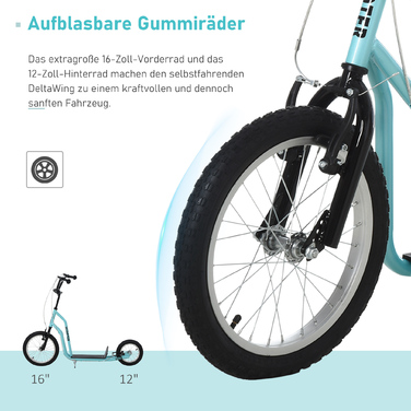 HOMCOM Scooter Scooter Kids Scooter від 5 років, Кікборд з пневматичними шинами 16/12 дюймів, Синій, 135 x 58 x 88-94 см| Аосом