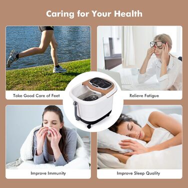 Електрична ванна для ніг RELAX4LIFE з масажем, таймером 10-60 хв, температурою 35-48°C, роликами, універсальними колесами з гальмами, функцією нагріву та душу, коричнева