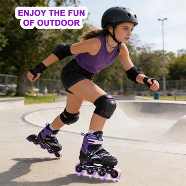 Дитячі ролики ERAN з регулюванням розміру. Роликові ковзани, регульовані на 4 розміри для дівчаток/хлопчиків/дітей, для використання в приміщенні та на вулиці, фіолетовий колір