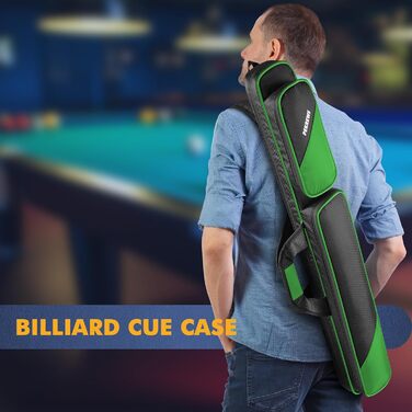 Чохол для більярдних київ 2x2 на 2 киї з кишенями на блискавці для аксесуарів, міцний, поліестер, з плечовим ременем та ручкою, м'який, для жінок та чоловіків, зелений/чорний