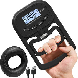 Електронний динамометр для вимірювання сили хвата, 180 кг, з регульованою ручкою та силіконовими кільцями