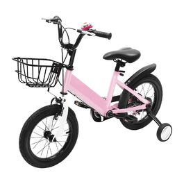 Дитячий велосипед 14 дюймів, регульована висота, рожевий велосипед для дівчаток 3-5 років. З додатковими колесами та кошиком. Ідеальний для навчання та катання на вулиці.