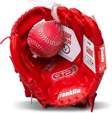 Рукавичка для бейсболу Franklin Sports RTP Kinder Teeball (червона, для правшів) + м'яч - дитячий набір для ті-болу