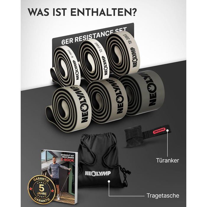 Резинки для фітнесу Neolymp: набір 6 шт. з електронною книгою | Латекс, 8-116 кг