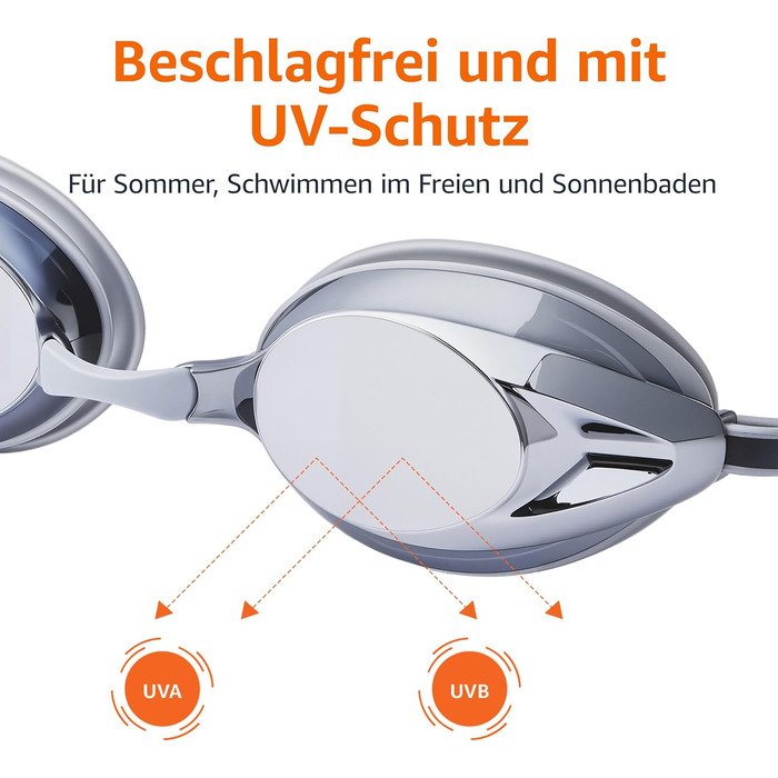 Окуляри для плавання Amazon Basics унісекс, срібні дзеркальні лінзи