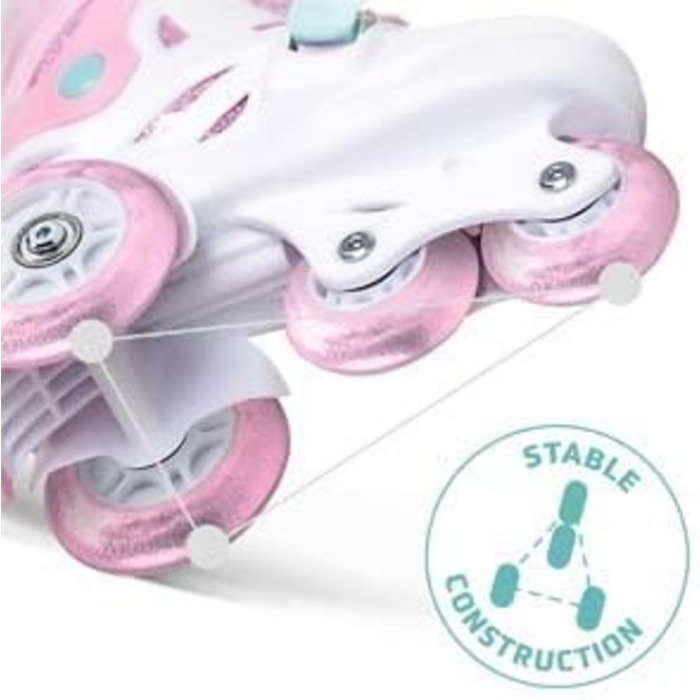 Роликові ковзани Cariboo для дітей, інлайнери для початківців, регульовані, 2 розміри, з навчальними колесами, рожеві, балетки (XS (26-30), рожево-м'ятні)