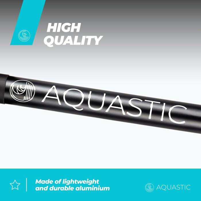 Двочастинне весло для каное AQUASTIC 220 см, легкий алюміній, міцне асиметричне скловолоконне лопато, чорне