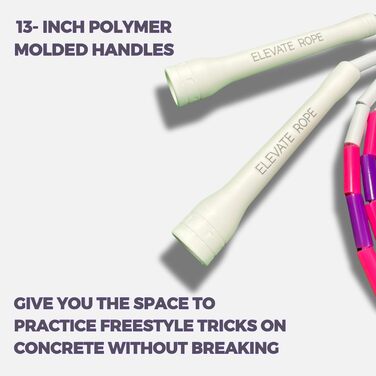 Стрибкове канат Elevate Rope Professionelles Perlen - 3м, регульований, якісні намистини та полішнур. Для фрістайлу, кардіо та трюків. Підходить для всіх рівнів, для використання в приміщенні та на вулиці. Білий/Рожевий/Фіолетовий