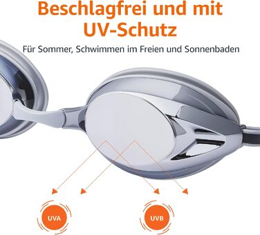 Окуляри для плавання Amazon Basics унісекс, срібні дзеркальні лінзи