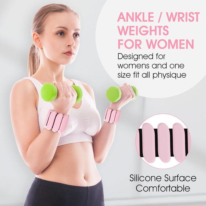 Гантелі на зап'ястя, 2 шт., регульовані силіконові браслети для жінок та чоловіків, 0,9 кг (Рожевий)