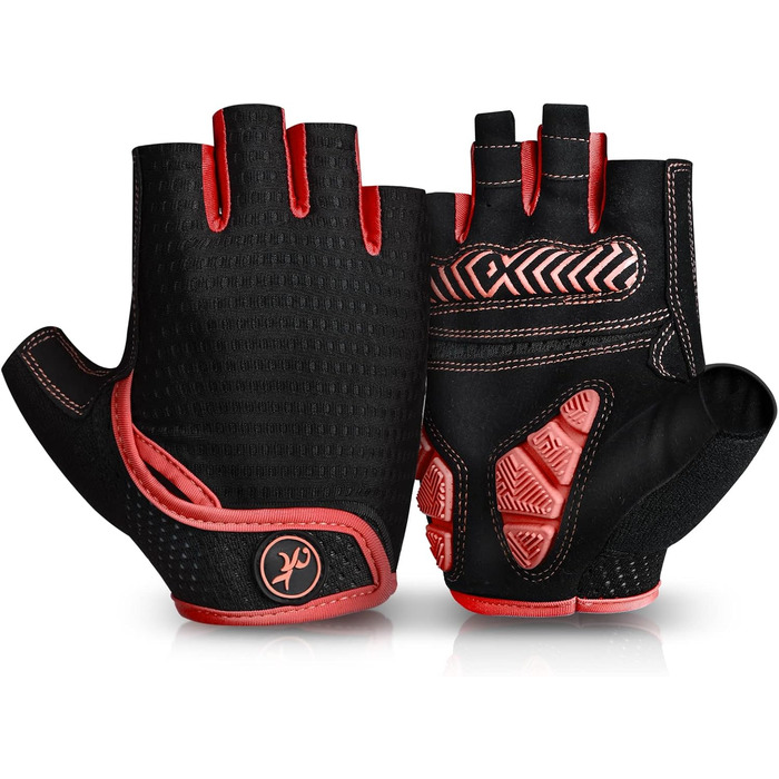 Велосипедні рукавички MOREOK для чоловіків та жінок, літні, напівпальцеві, 5 мм SBR гель, протиковзкі, амортизуючі, для гірського велосипеда, шосе та даунхілу, червоні