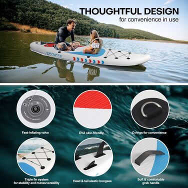 Надувне SUP-борд Panana з аксесуарами: комплект для веслування стоячи, регульове весло, протиковзне покриття (325x81x15см, білий)