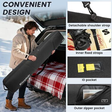 Сумка для сноуборду та черевиків Kioqiear з підкладкою, чорна (до 165 см та 43 розмір)