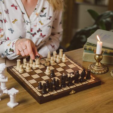 2 в 1: шахи та шашки з дерева Master of Chess, ручна робота, складне шахове поле 31x31 см для дітей і дорослих, портативний набір