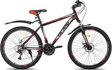 Гірський велосипед Hiland MTB 26/27,5 дюймів з алюмінієвою рамою, дисковими гальмами, спицевими колесами, для підлітків і дорослих, чорний/білий/червоний