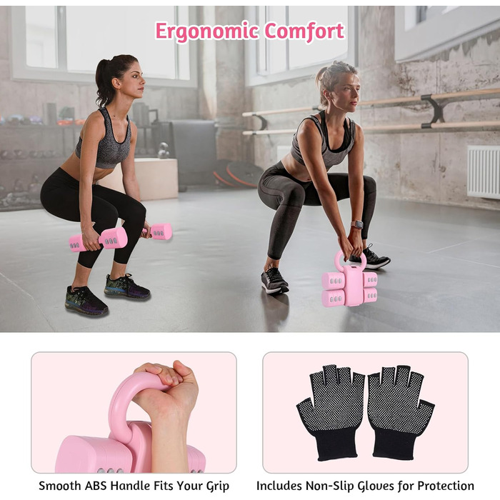 Регульований набір гантелей-кетлбелів для жінок 1 кг, рожевий (2-в-1) для фітнесу вдома
