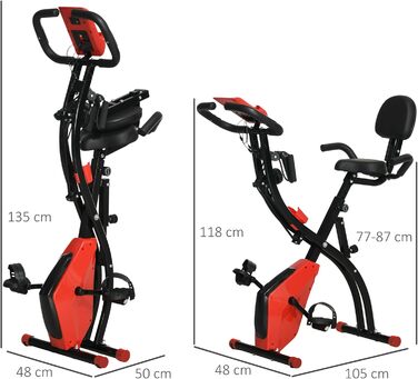 Складаний велотренажер HOMCOM X-Bike 2-в-1 з LCD-дисплеєм, магнітним опором (8 рівнів), тросами для фітнесу, сталевий, 105x48x118 см