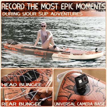 Надувний SUP Борд UPWELL Premium Stand Up Paddling Board з комплектом: сидіння, кріплення для камери, весло та аксесуари. Макс. вага 204 кг (2 особи), розмір 350x89x15 см, Jurassic