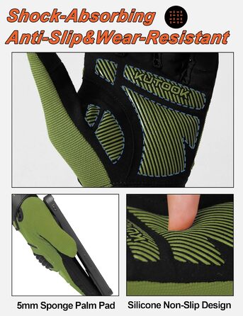 Рукавички для гірського велосипеда KUTOOK: захист долоні, сенсорний екран, дихаючі, зелені, XL
