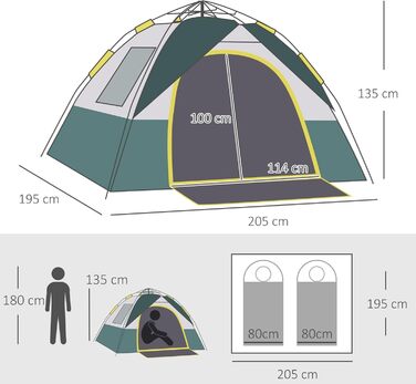 Намет Outsunny кемпінговий для 3 осіб Pop-up купольний, водонепроникний (1000 мм), з вікном, килимком, гачками, сумкою для транспортування - для сімейного відпочинку, подорожей, трекінгу, саду